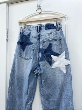 Ksubi Light Blue Straight Leg Jeans with White Star Patch